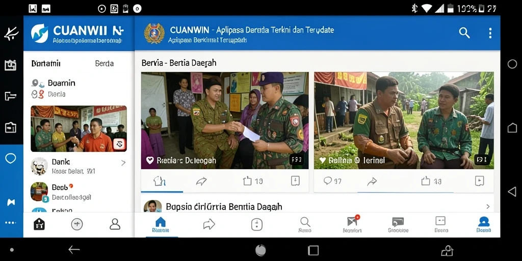 Tampilan antarmuka aplikasi CUANWIN yang menampilkan berita daerah.