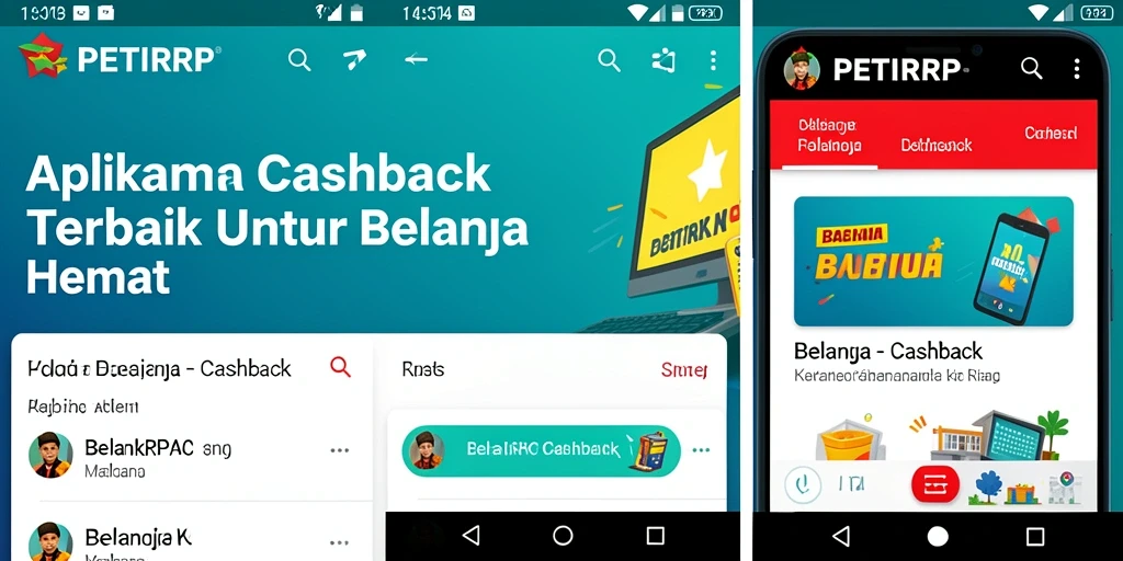 Tampilan antarmuka aplikasi PETIRRP dengan berbagai penawaran cashback.