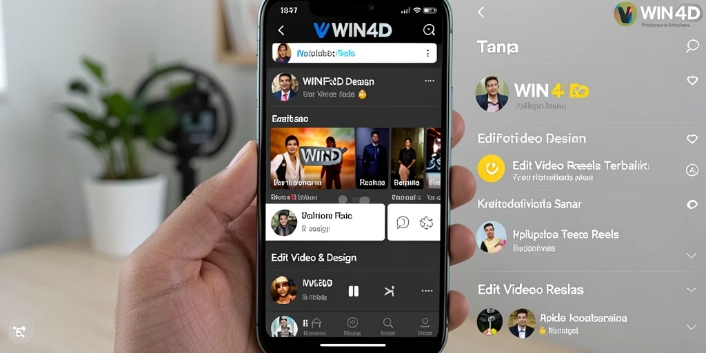 Tampilan antarmuka aplikasi WIN4D untuk edit video reels yang intuitif.
